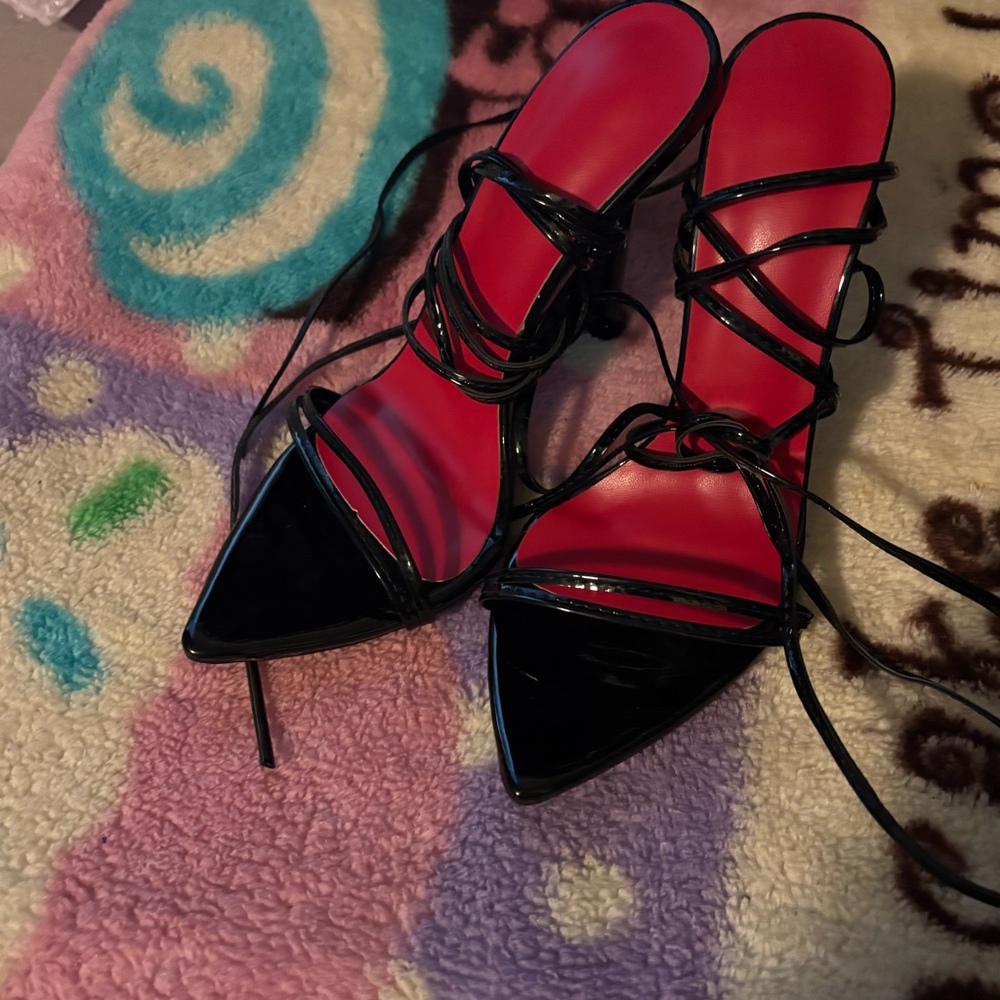 Black Lace-Up Stiletto Heels – Size 7.5 | Sexy Statement Shoes - Picture 3 of 6